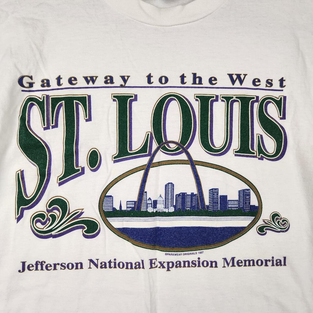 Vintage St Louis Shirt Mens Medium White Gateway To The West Arch 90s Graphic